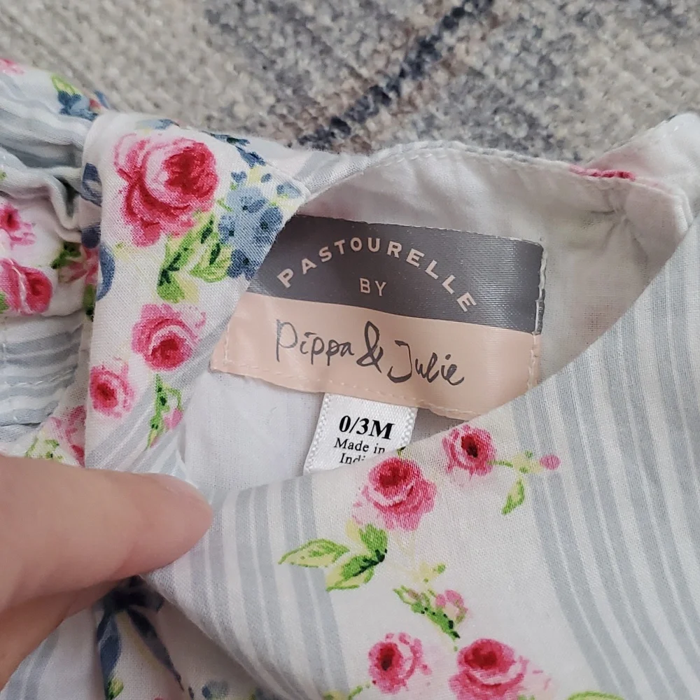 Pippa & Julie Baby Girls Blue Flowers And Ribbon Bows Dress Sz0-3m